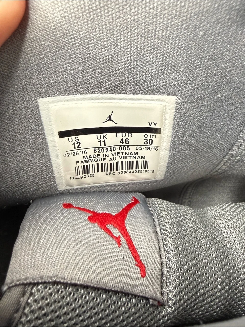 Jordan Executive Wolf Grey Varsity Red Size 12M- Rare Nike Sneaker